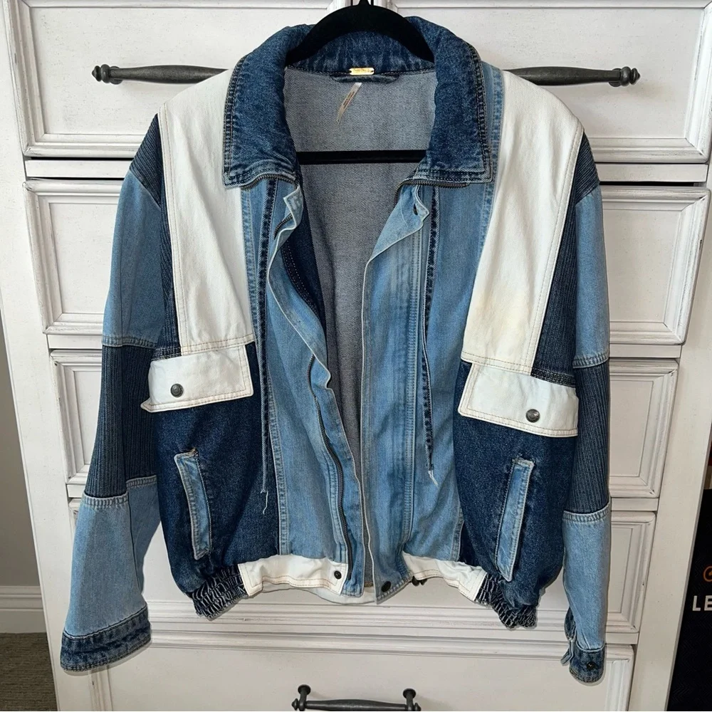 Free People Panel Denim Bomber Jacket - Picture 2 of 8